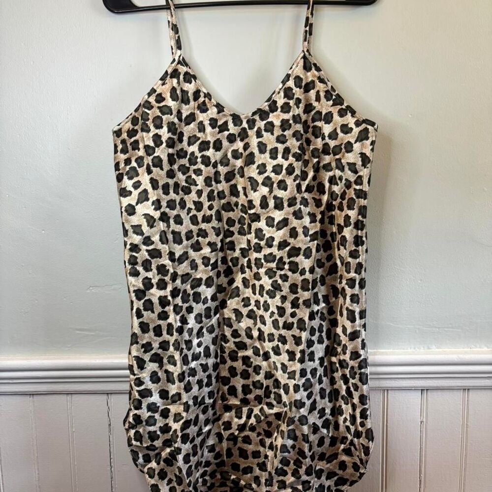 Kristine Tyler Leopard Print Satin Camisole Tank Top Medium Slip Cami